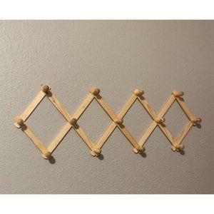 New Accordion Style Expandable Wall Wooden Coat Rack 13 Hooks (Pegs)